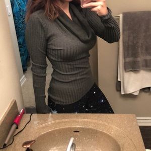 Gray sweater with open neck
